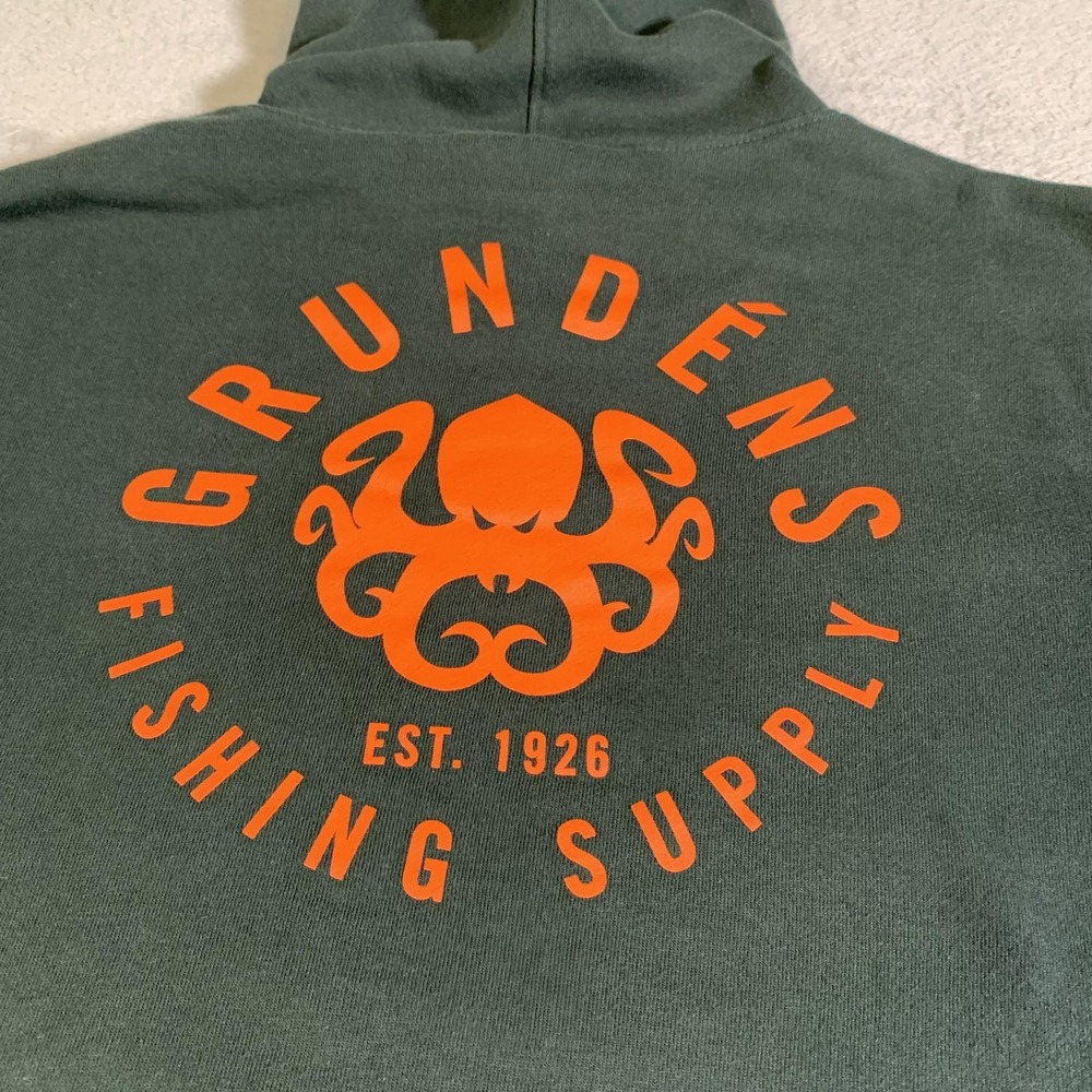 Grundens Hoodie Mens Small Green Pullover Fleece Sweatshirt Fishing Graphic - Picture 15 of 15